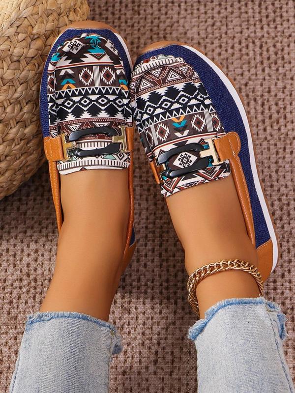 Women's Fashionable Boho Style Geometric Pattern Slip on Loafers, Casual Comfortable Flat Shoes for Daily Wear, Lightweight Breathable Shoes for Women & Girls