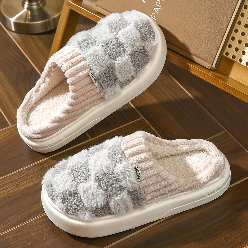 Cotton slippers for women, anti slip cashmere for warmth, monthly slippers for indoor home, cute and fluffy cotton mop walking shoes