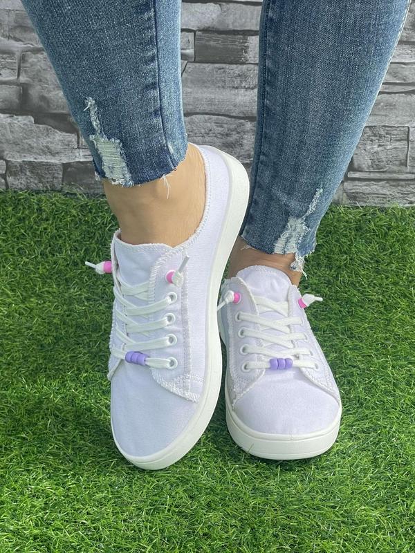 Women's Fashionable Lace Up Low Top Canvas Sneakers, Casual Comfortable Flat Shoes for Daily Wear, Female All-match Round Toe Shoes for Daily Wear