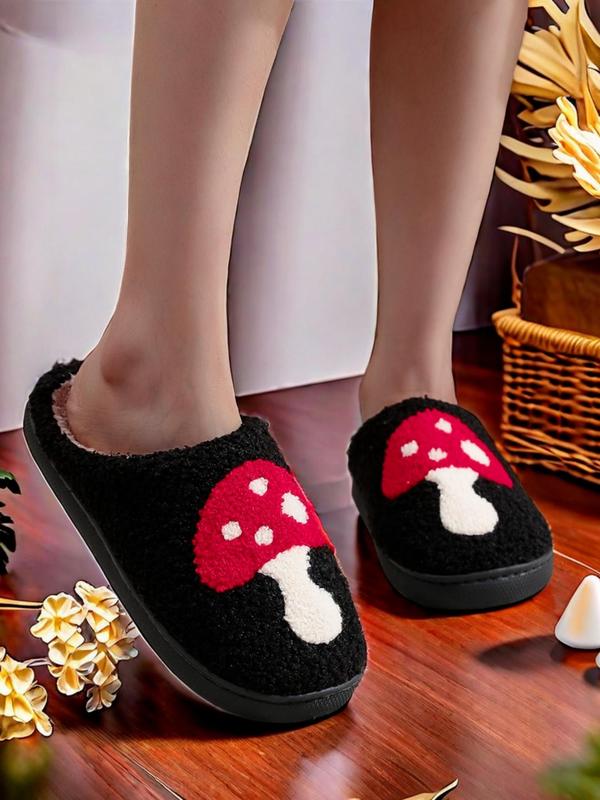 Women's Cute Mushroom Embroidery Plush House Slippers, Casual Soft Comfortable Home Slippers, Warm Slippers for Indoor & Outdoor Use for Fall & Winter