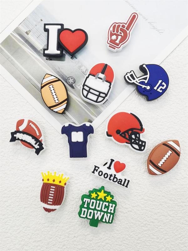 Cute Cartoon Sporty Themed Shoe Charms, 12pcs Rugby Sport Shoe Charms, Personality Shoe Diy Decorations for Bubble Slides Sandals