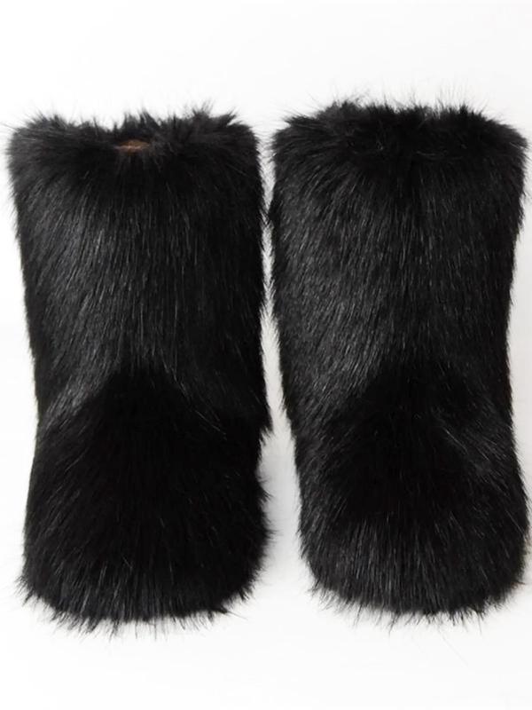 Women's Fashionable Contrast Faux Fur Slip on Boots, Casual Warm Snow Boots for Fall & Winter, Fluffy Boots for Daily Wear