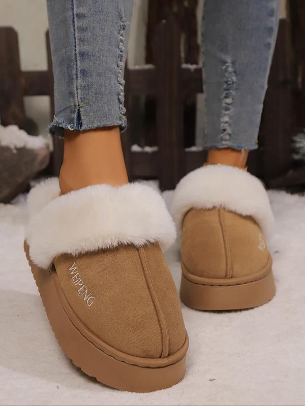 Women's Letter Embroidering Letter Contrast Faux Fur Slippers, Casual Soft Comfortable Home Slippers, Warm Slippers for Indoor & Outdoor Use for Winter