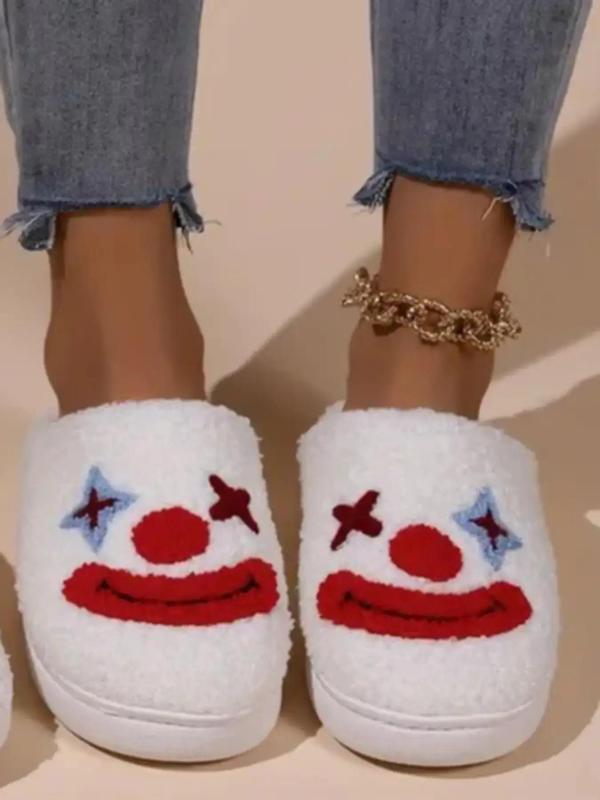 Women's Cute Cartoon Clown Design Plush Slippers, Casual Soft Comfortable Home Slippers, Warm Slippers for Indoor & Outdoor Use for Fall & Winter