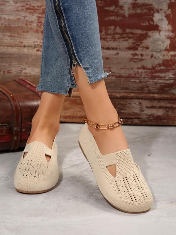 Women's Solid Color Hollow out Design Flat Shoes, Casual Comfortable Slip on Shoes for Daily Wear, Lightweight Comfortable Shoes