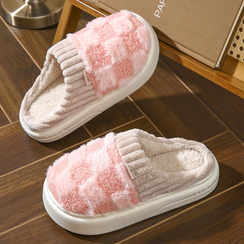 Cotton slippers for women, anti slip cashmere for warmth, monthly slippers for indoor home, cute and fluffy cotton mop walking shoes