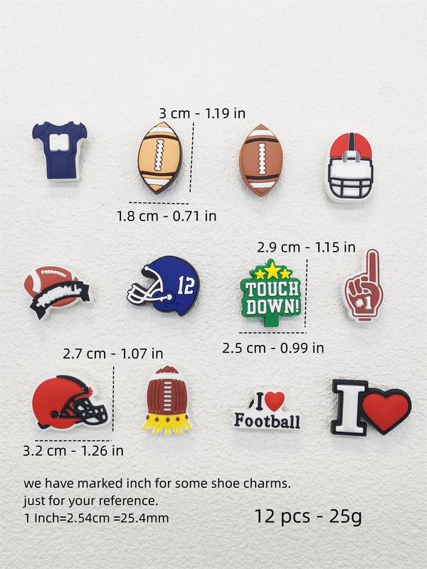 Cute Cartoon Sporty Themed Shoe Charms, 12pcs Rugby Sport Shoe Charms, Personality Shoe Diy Decorations for Bubble Slides Sandals