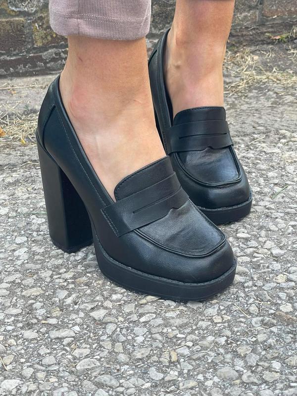 Zara Black Loafer Block Heels