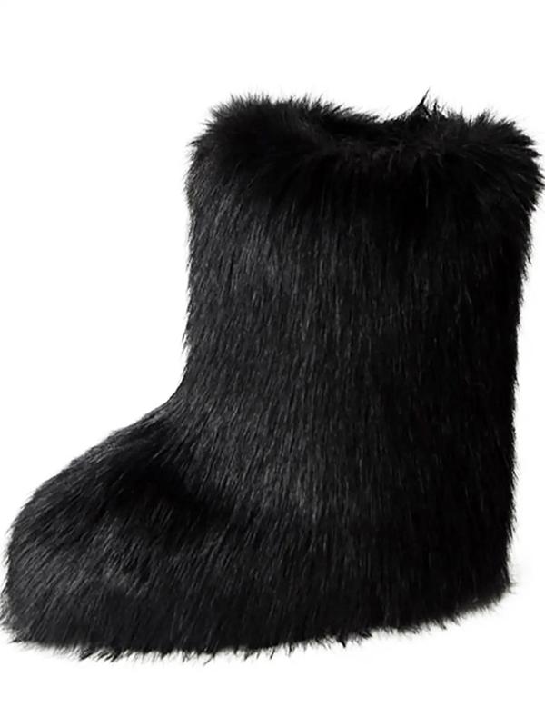 Women's Fashionable Contrast Faux Fur Slip on Boots, Casual Warm Snow Boots for Fall & Winter, Fluffy Boots for Daily Wear