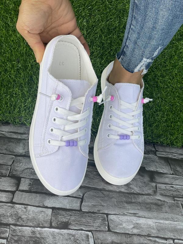 Women's Fashionable Lace Up Low Top Canvas Sneakers, Casual Comfortable Flat Shoes for Daily Wear, Female All-match Round Toe Shoes for Daily Wear