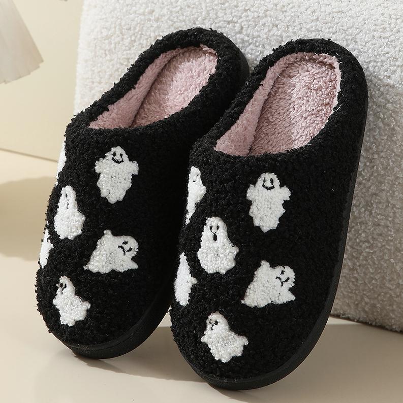 Halloween Ghost House Slippers Comfortable, Indoor Soft Soles Non-slip Floor Cotton Slippers Girl Walking Shoes