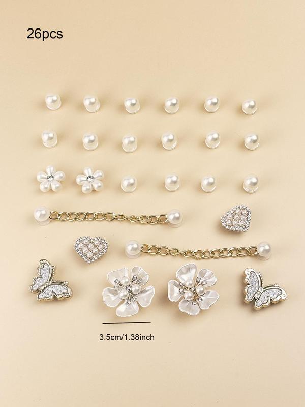 Cute Style Shoe Charms Set, Flower & Butterfly & Chain & Rhinestones Design Shoe Decoration, Fashionable Shoes Decoration for Women & Girls