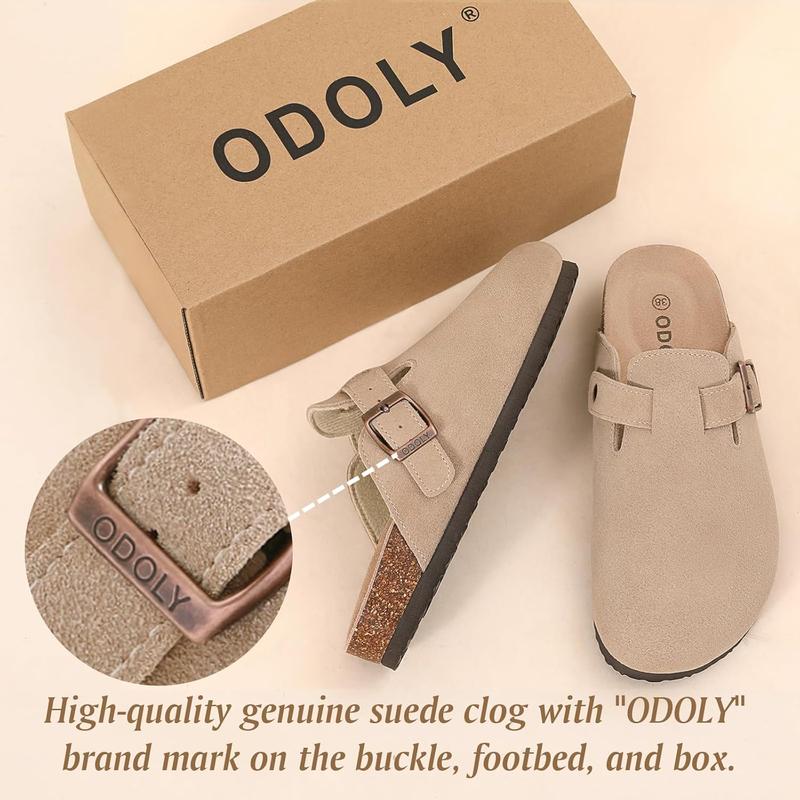 Women's Suede Clogs Soft Cork Footbed Leather Mules Comfort Potato Shoes with Arch Support