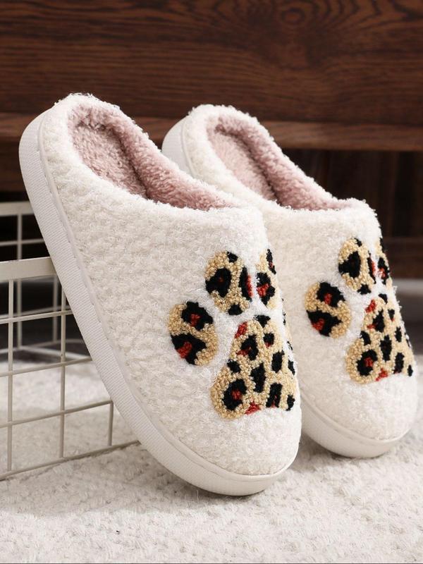 Women's Cute Leopard Print Plush Slippers, Casual Soft Comfortable Home Slippers, Warm Slippers for Indoor & Outdoor Use for Fall & Winter