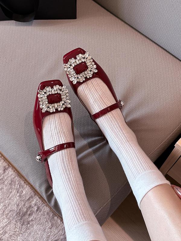 Women's Elegant Rhinestone Decorated Mary Jane Shoes, 2024 New Style Trendy Square Toe Flat Shoes, Fashionable Shoes for Daily Wear for Women