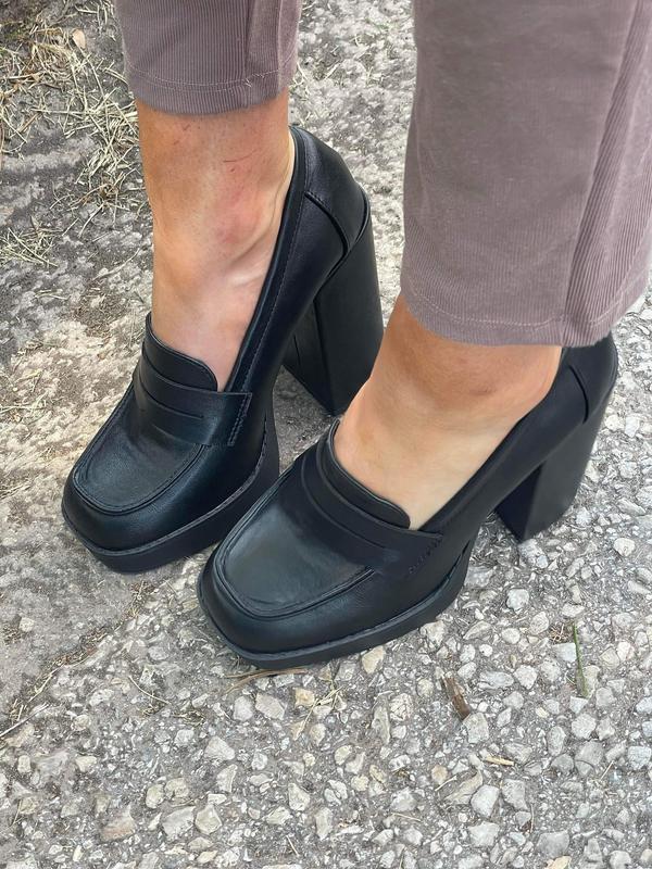 Zara Black Loafer Block Heels