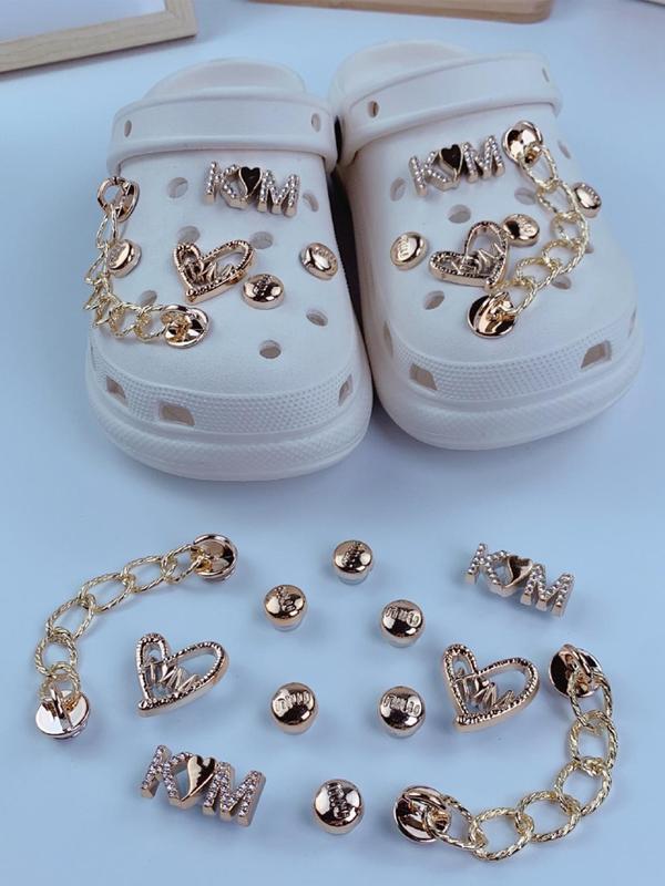 Fashionable Chain & Hollow Out Heart & Letter Design Rhinestone Decor Shoes Decorations, Cute Trendy Shoes Decorations, Shoes Decorations for Clogs