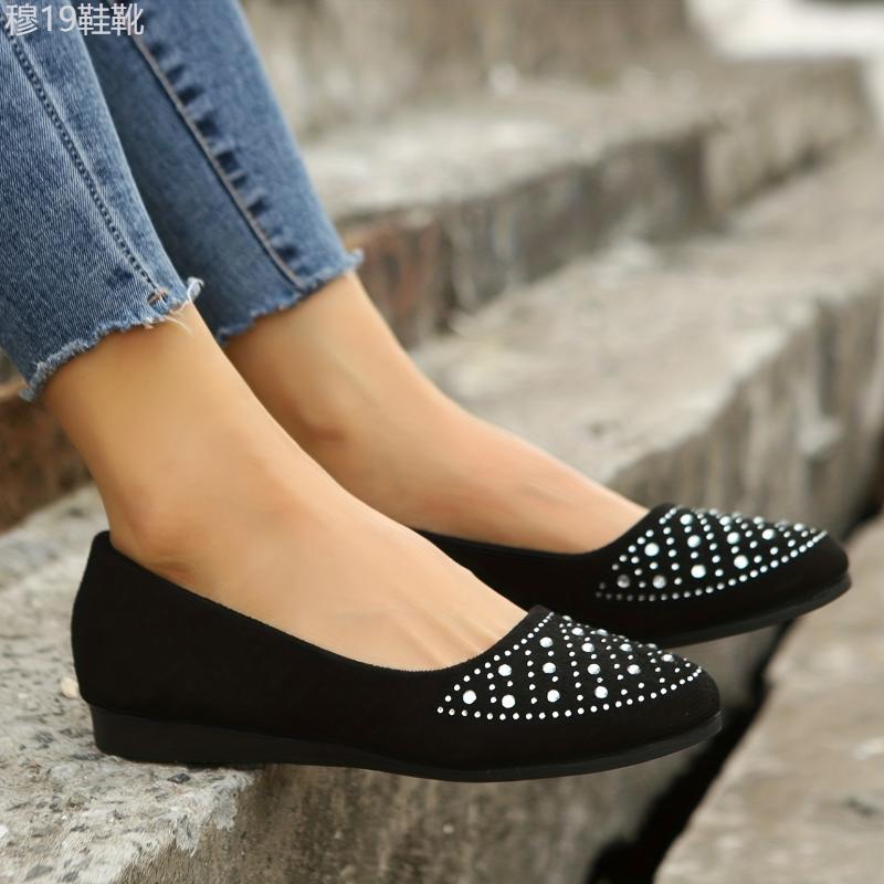 Stylish Rhinestone Embellished Flat Shoes - Comfortable Slip-On Work Shoes for Women - Lightweight, Breathable, and Easy to Wear for Daily Casual Occasions Girl Footwear Girl Footwear Walking Shoes Flatform Running Rubber Running Rubber