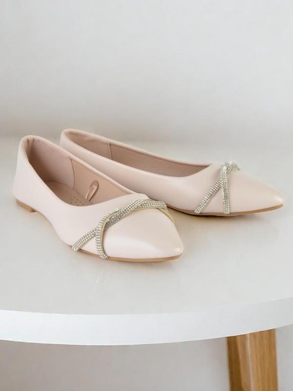 Women's Elegant Twist Design Pointed Toe Flat Shoes, Fashionable Rhinestone Decor Slip on Thin Shoes for Work Office