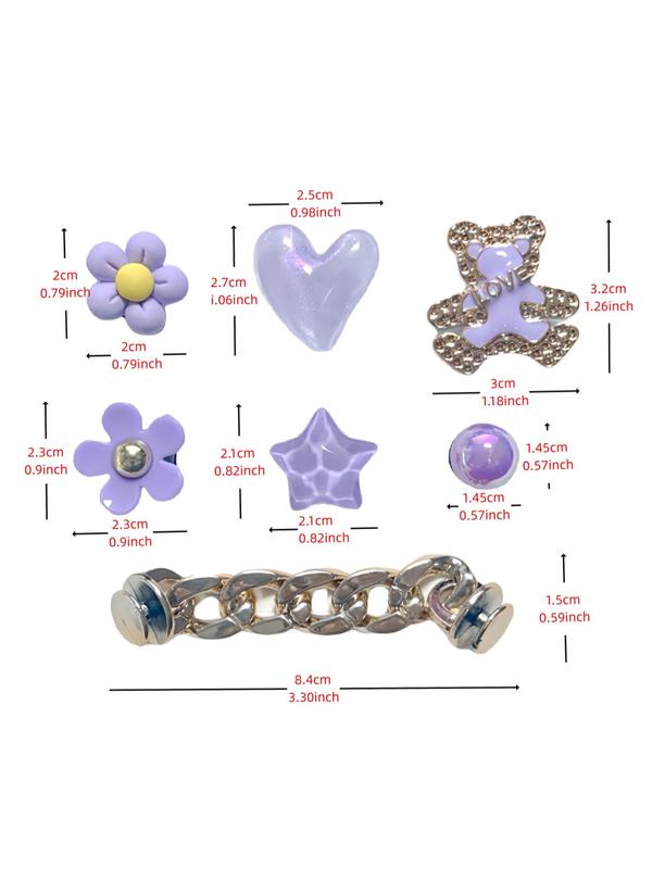 Cute Bear & Flower & Star & Heart Design Shoe Charms, Fashionable Shoes Decorations for Clogs, Removable Decorative Shoe Accessories for Women & Girls