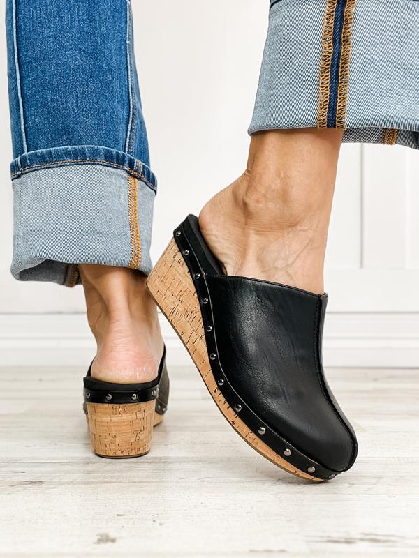 Corkys Marley Cork Wedge Clogs in Black