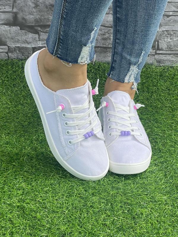 Women's Fashionable Lace Up Low Top Canvas Sneakers, Casual Comfortable Flat Shoes for Daily Wear, Female All-match Round Toe Shoes for Daily Wear