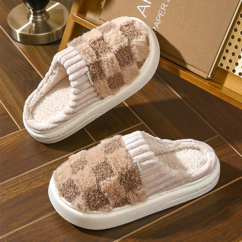 Cotton slippers for women, anti slip cashmere for warmth, monthly slippers for indoor home, cute and fluffy cotton mop walking shoes