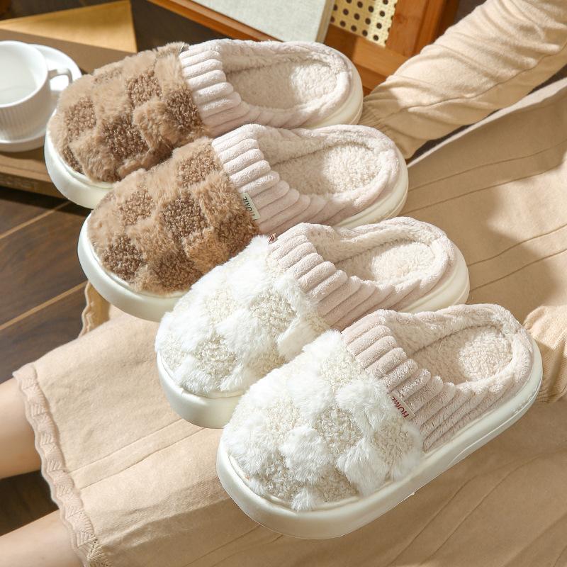 Cotton slippers for women, anti slip cashmere for warmth, monthly slippers for indoor home, cute and fluffy cotton mop walking shoes