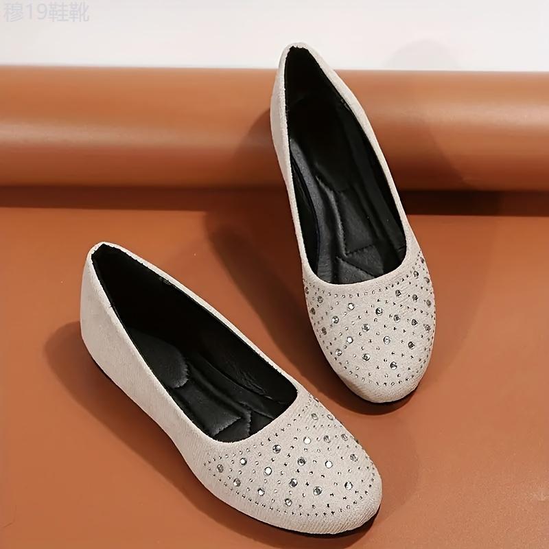 Stylish Rhinestone Embellished Flat Shoes - Comfortable Slip-On Work Shoes for Women - Lightweight, Breathable, and Easy to Wear for Daily Casual Occasions Girl Footwear Girl Footwear Walking Shoes Flatform Running Rubber Running Rubber