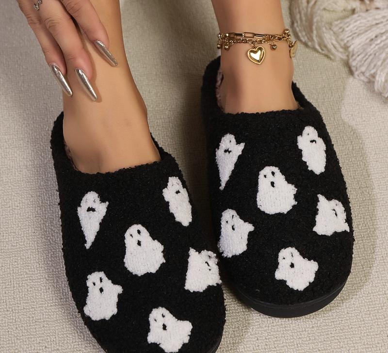 Halloween Ghost House Slippers Comfortable, Indoor Soft Soles Non-slip Floor Cotton Slippers Girl Walking Shoes