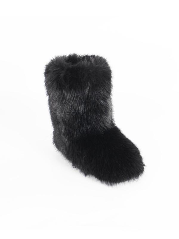 Women's Fashionable Contrast Faux Fur Slip on Boots, Casual Warm Snow Boots for Fall & Winter, Fluffy Boots for Daily Wear