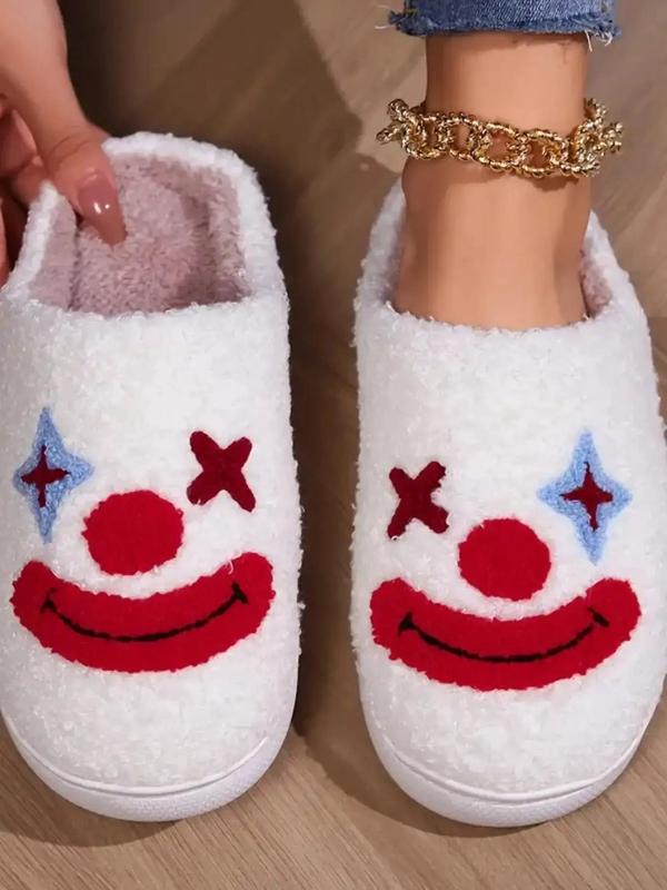 Women's Cute Cartoon Clown Design Plush Slippers, Casual Soft Comfortable Home Slippers, Warm Slippers for Indoor & Outdoor Use for Fall & Winter