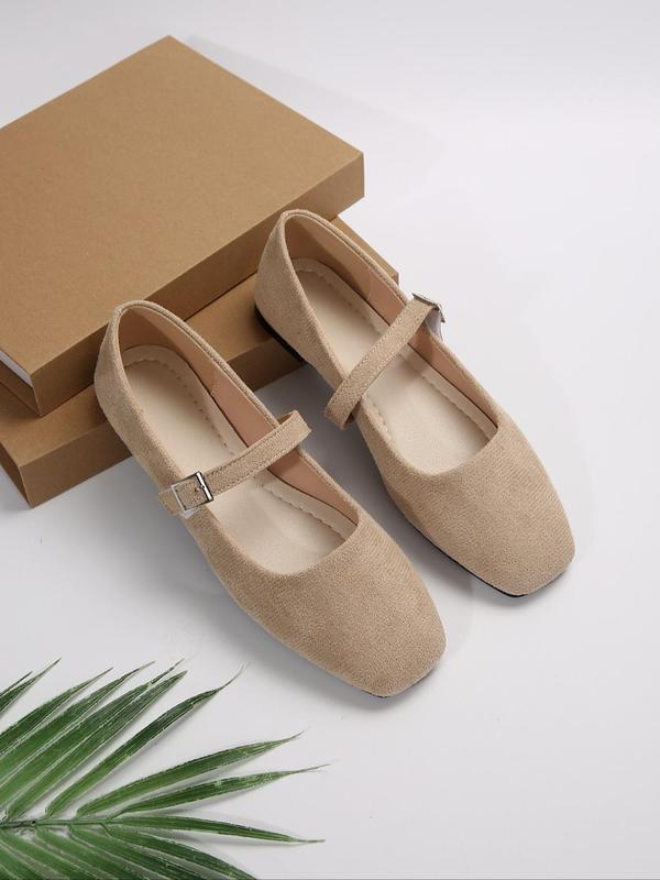 Women's Fashionable Solid Color Square Toe Flat Shoes, Comfy Mary Janes Flats, Casual Buckle Design Mary Jane Shoes for Daily Wear, All Match Flats for Women & Girls