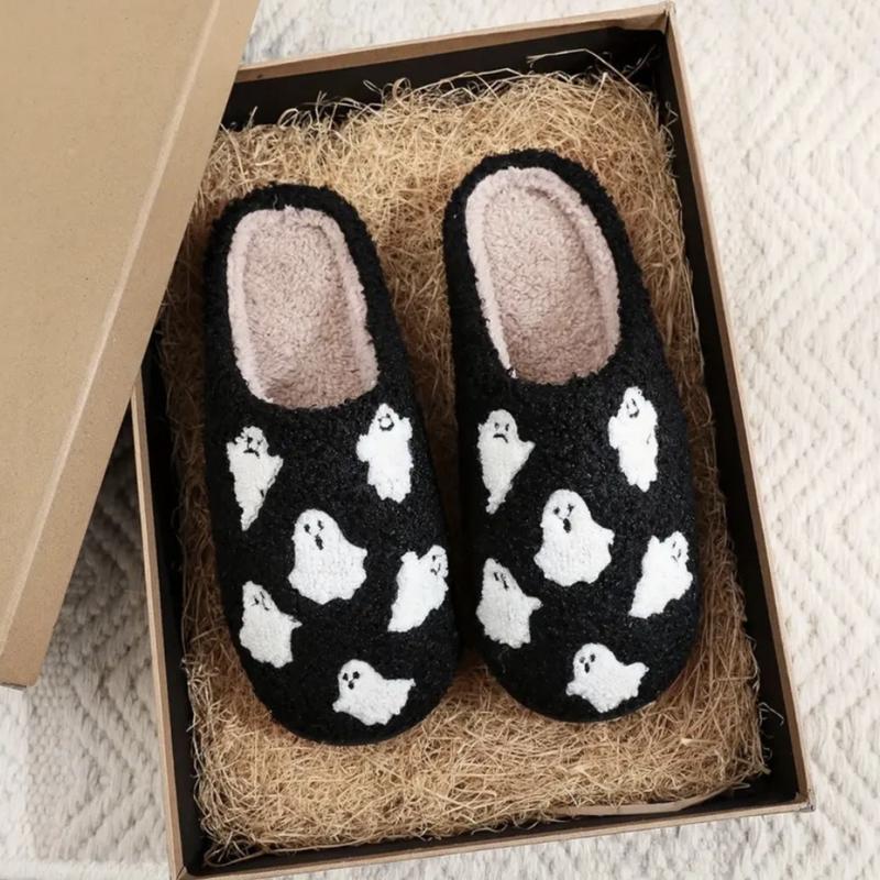 Halloween Ghost House Slippers Comfortable, Indoor Soft Soles Non-slip Floor Cotton Slippers Girl Walking Shoes