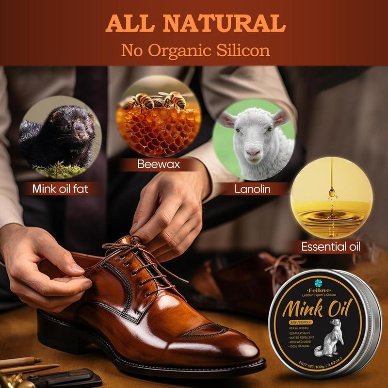 4-in-1 Mink Oil Leather Conditioner and Cleaner 3.5 oz - Premium Waterproof Formula for Boots and Shoes - Comfort Footwear