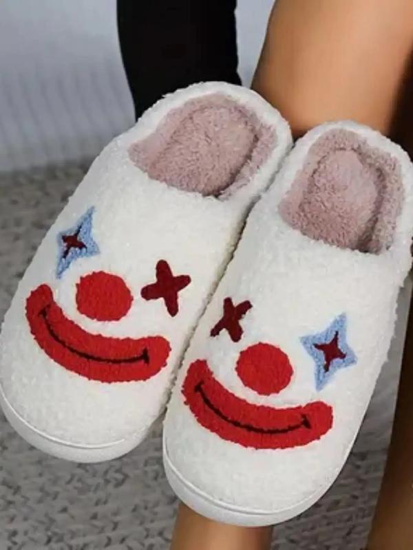 Women's Cute Cartoon Clown Design Plush Slippers, Casual Soft Comfortable Home Slippers, Warm Slippers for Indoor & Outdoor Use for Fall & Winter