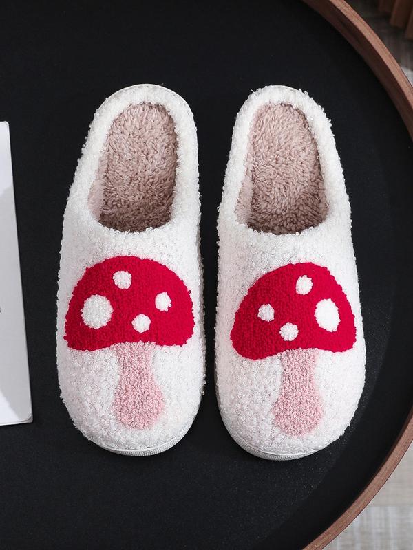 Women's Cute Mushroom Embroidery Plush House Slippers, Casual Soft Comfortable Home Slippers, Warm Slippers for Indoor & Outdoor Use for Fall & Winter