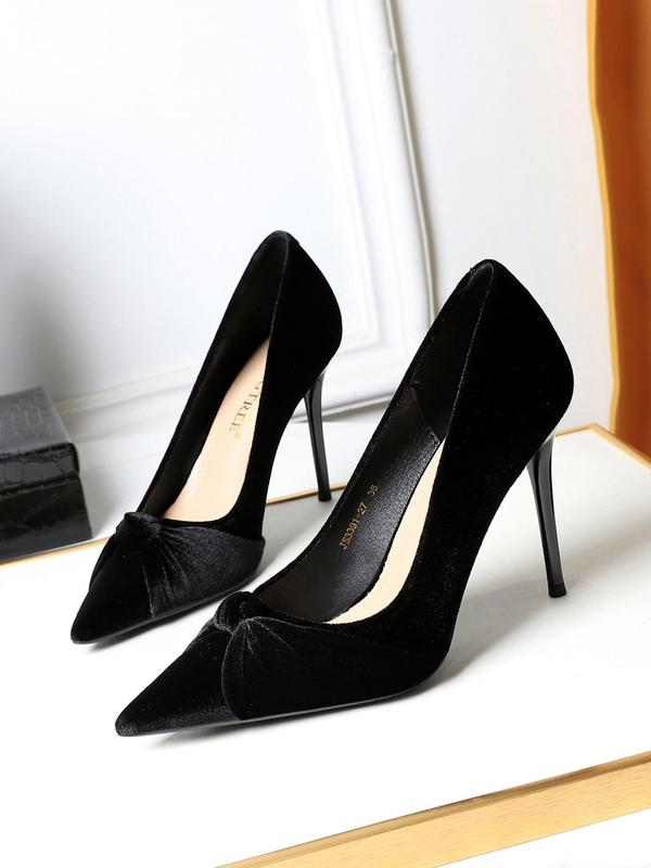 Women's Fashionable Solid Color Stiletto Heels, Elegant Pointed Toe Knot Design High Heels for Party, Daily Clothing Decor for Women & Girls