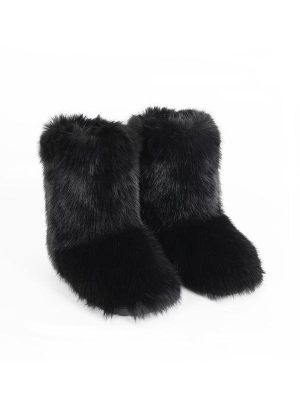 Women's Fashionable Contrast Faux Fur Slip on Boots, Casual Warm Snow Boots for Fall & Winter, Fluffy Boots for Daily Wear