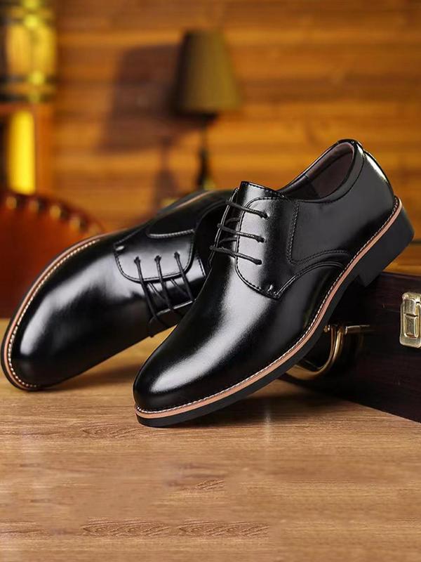 Men's Business Solid Color Lace Up Dress Shoes, Classic Formal Shoes For Work Office, Business Shoes For Workplace