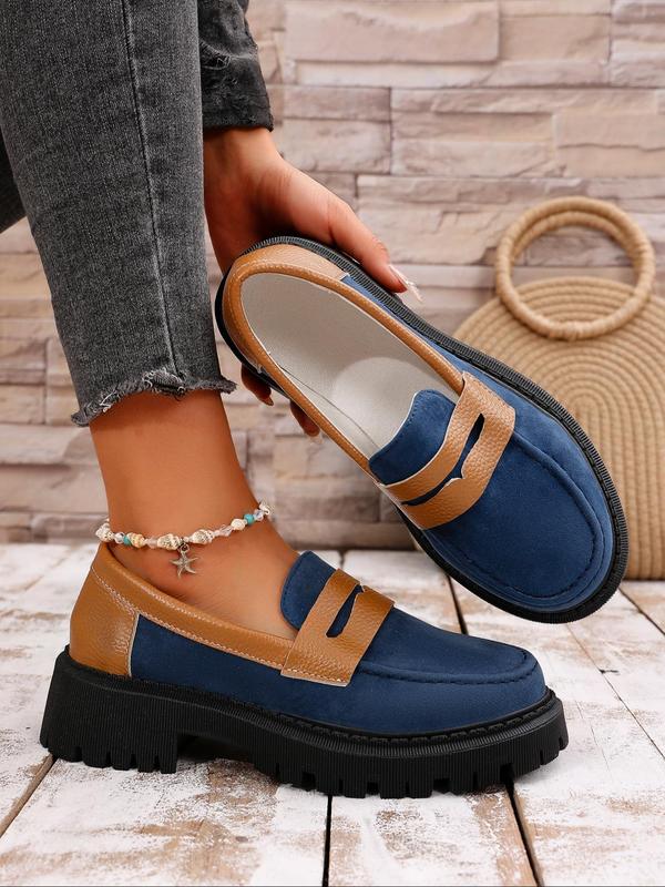 Women's Fashionable Colorblock Patchwork Design Loafers, Casual Comfortable Breathable Non-slip Loafers, All-match Commuter Shoes for Work & Daily Wear