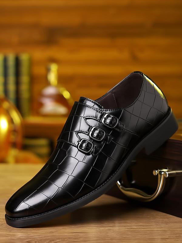 Men's Minimalist Elegant Plain Pointed Toe Slip on Dress Shoes, Business Style Buckle Design Dress Shoes, Summer Comfort Footwear