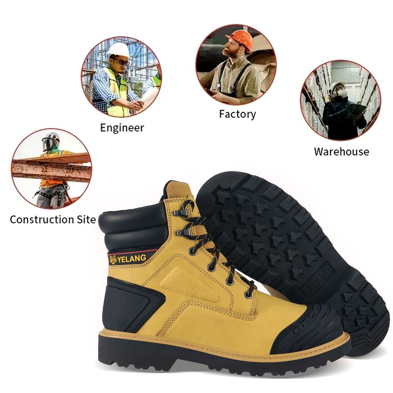 Men's Steel Toe Safety Work Boot Slip Resistant Puncture Utility Shoes 6 Inch For Industrial Construction Outdoor Boy Closed