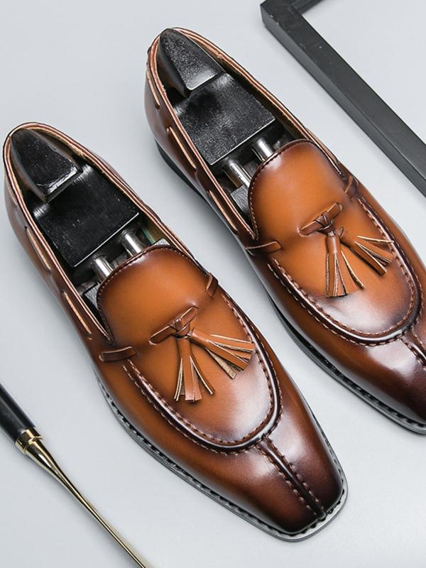 Men's Business Formal Tassel Decor Dress Shoes, Fashionable PU Leather Lace Up Loafers for Work Office, Male All-match Commuter Shoes for Daily Wear