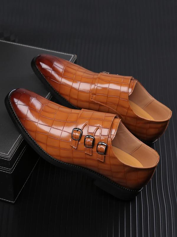 Men's Minimalist Elegant Plain Pointed Toe Slip on Dress Shoes, Business Style Buckle Design Dress Shoes, Summer Comfort Footwear