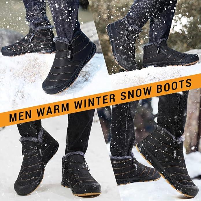 Men Zipper Fur Lined Warm Ankle Boots Mens Snow Boots Waterproof Winter Boots