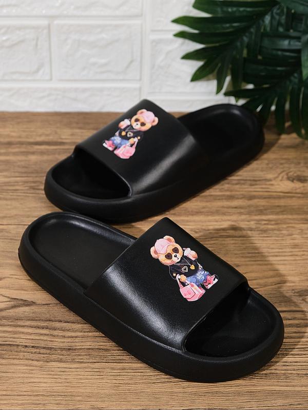 Men's Cartoon Bear Pattern Slides, Casual Soft Comfortable Home Slippers, Summer Beach Slide Slippers, Fashion Slippers for Indoor & Outdoor Wear