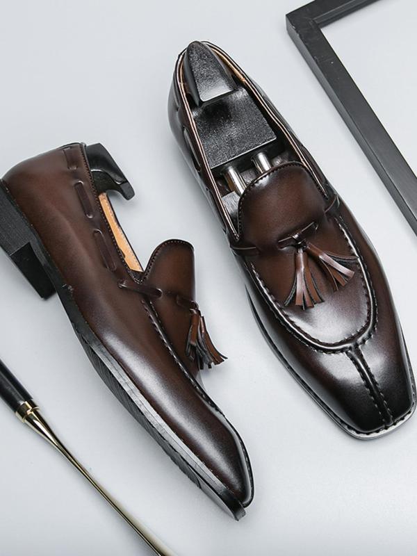 Men's Business Formal Tassel Decor Dress Shoes, Fashionable PU Leather Lace Up Loafers for Work Office, Male All-match Commuter Shoes for Daily Wear