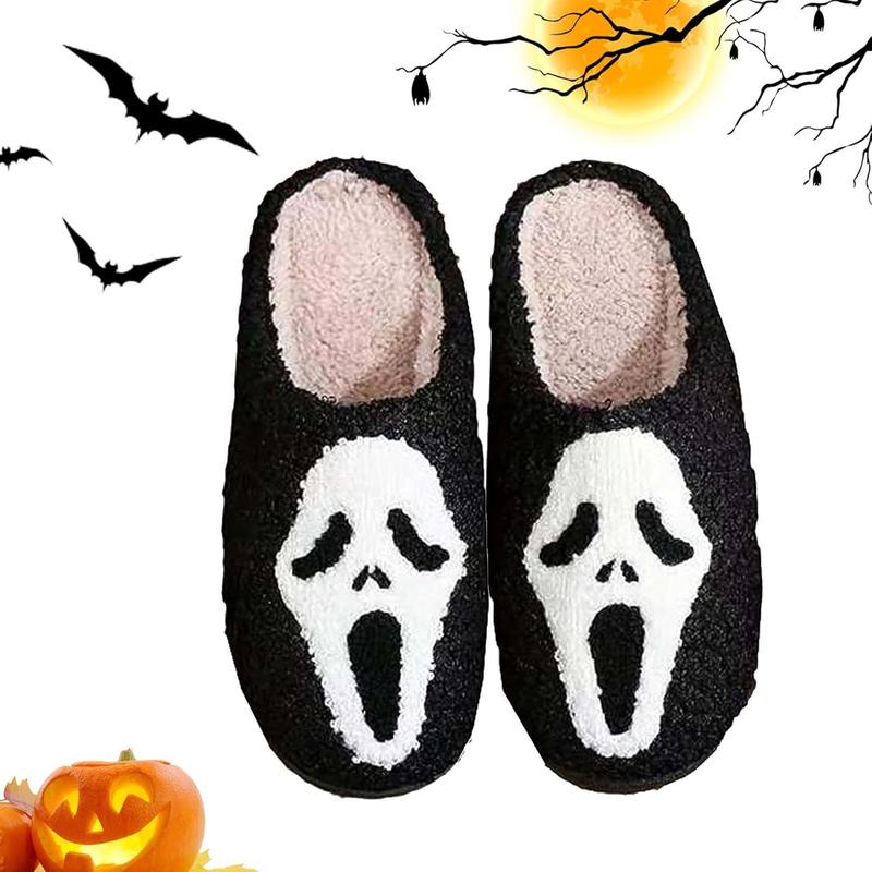 Ghost Slippers for Men Women Black Friday Scream Spooky Slippers for Warm Winter Comfort Indoor Footwear Living Room Cozy Skull Pumpkin Slippers