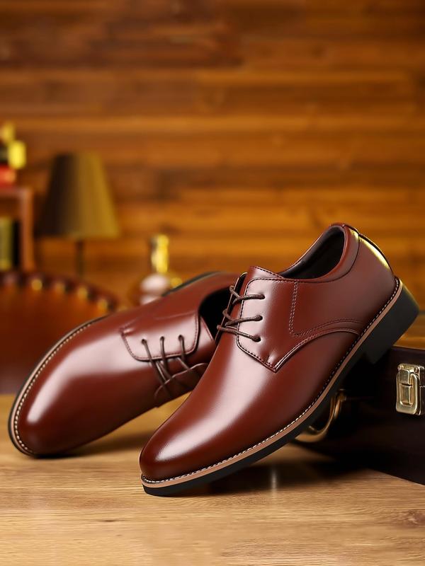 Men's Business Solid Color Lace Up Dress Shoes, Classic Formal Shoes For Work Office, Business Shoes For Workplace